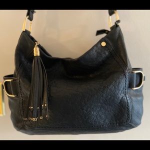 Cole Haan.Black pebbled leather shoulder bag.